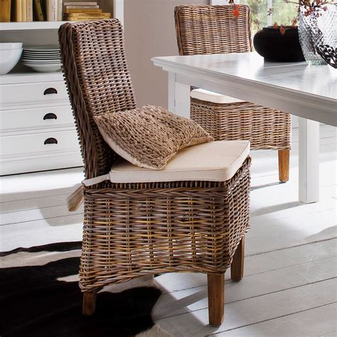 Chaise de salle à manger en rotin avec coussin 51x98cm ROYAN | Chaises