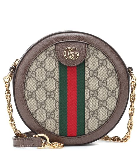 Gucci Ophidia Mini Round Gg Supreme Canvas And Leather Crossbody In Beige