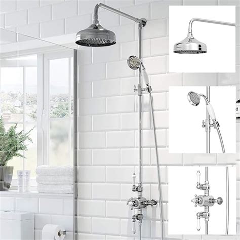 Park Lane Traditional Chrome Thermostatic Mixer Shower Crosshead Valve With Round Drench