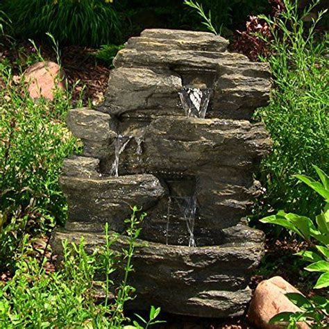 Sunnydaze Rock Falls Outdoor Waterfall Fountain With Led Lights 24 Inch