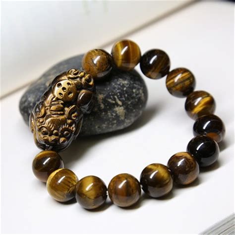 Natural Feng Shui Tiger Eye Stone Pi Yao Pi Xiu Beads Bracelet For