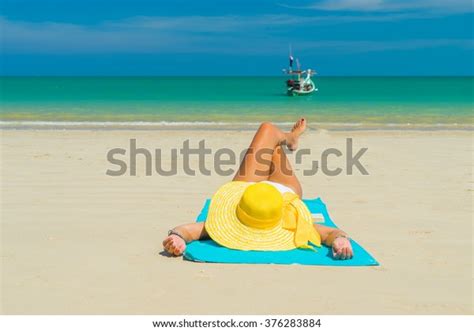 Woman Yellow Bikini Lying On Tropical Stock Photo 376283884 Shutterstock