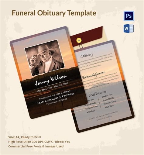 5 Funeral Obituary Templates Word Psd Format Download Free