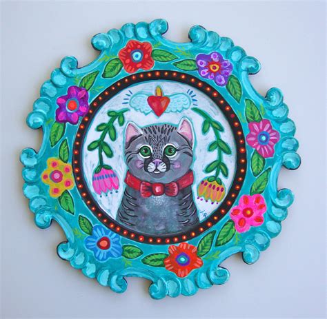 Original Whimsical Kitty Cat Folk Art Painting Etsy Folk Art