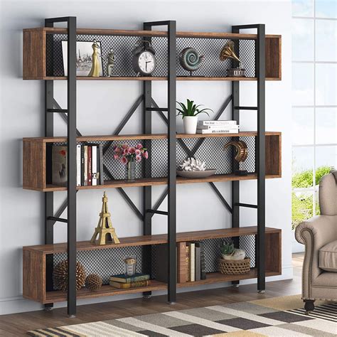 Tribesigns Double Wide 5 Shelf Bookshelf With Metal Wire Large