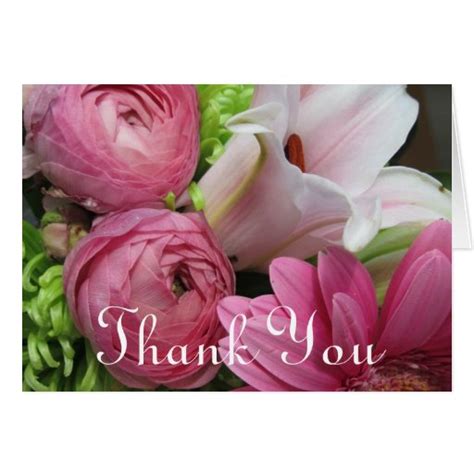 Pink Flowers Thank You Greeting Card Zazzle