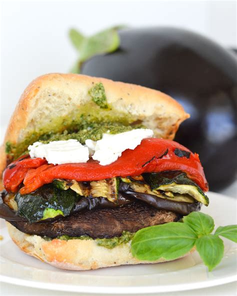 Grilled Portobello And Veggie Sandwiches With Goat Cheese