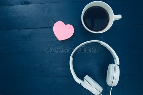 Love Music Concept With Pink Love Heart Shape And White Headphones