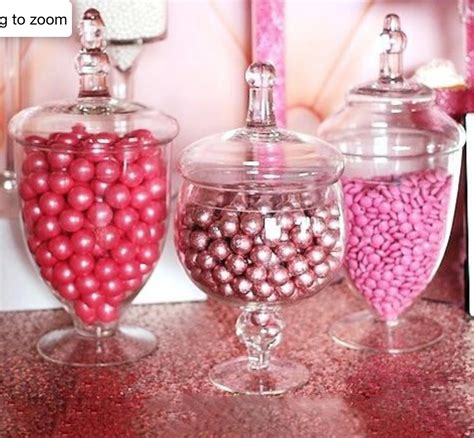set of 3 glass apothecary candy jars with lids 9 10 11 in 2021 pink candy table candy