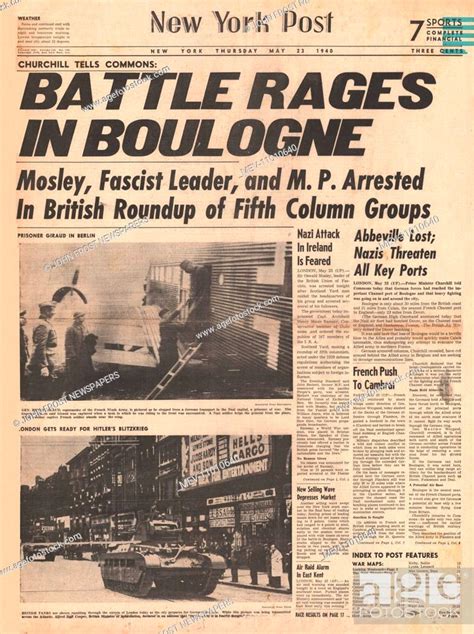 1940 Front Page New York Post Battles Rages In Boulogne Stock Photo