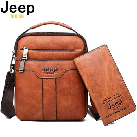 Jeep Buluo Brand Men Messenger Bags 2pce Set Crossbody Business Casual