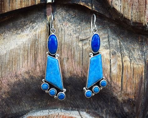 Lapis Lazuli And Denim Lapis Earrings Sterling Silver Dangle Navajo