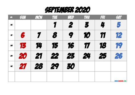 Free Printable September 2020 Calendar Premium