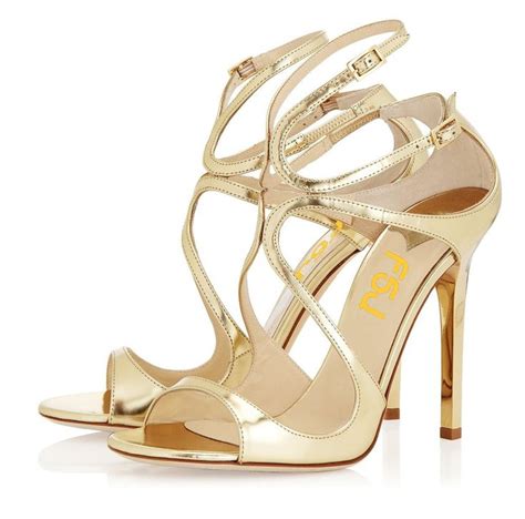 Fsj Tammy Gold Strappy Sandals Classy Gold Heels Prom Shoes Strappy