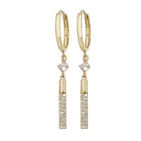 9ct Gold Hoop Earrings With Cubic Zirconia Bar Drops