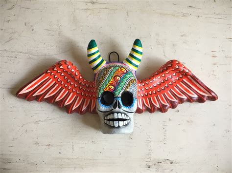 Vintage Ceramic Day Of The Dead Skull Wall Hanging Oaxaca Pottery Folk Art