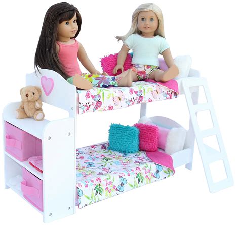 Pzas Toys Doll Bunk Bed Doll Bunk Bed For 18 Inch Dolls 23 Piece Set Complete With Linens