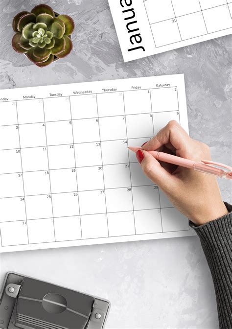 Download Printable Simple Monthly Calendar Grid Pdf