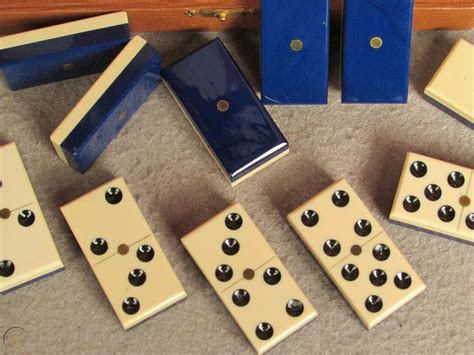 Vintage Antique Domino Set 2 Piece Bakelite Royal Blue Catalin Backs ...