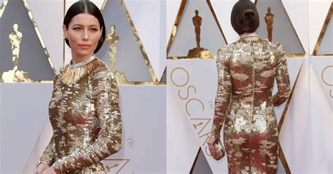 Jessica Biel Golden In Kaufmanfranco Gown At Oscars