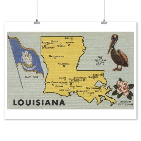 Louisiana Detailed Map Of State Vintage Map 9x12 Art Print Wall