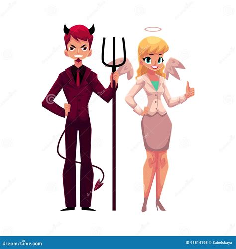 Female Angel Male Devil Characters In Business Suits Decision Making