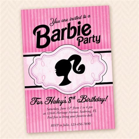 vintage silhouette barbie inspired party collection printable invitation 12 95 via etsy