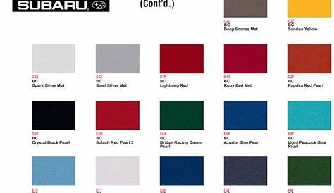 Subaru Paint Codes and Color Charts