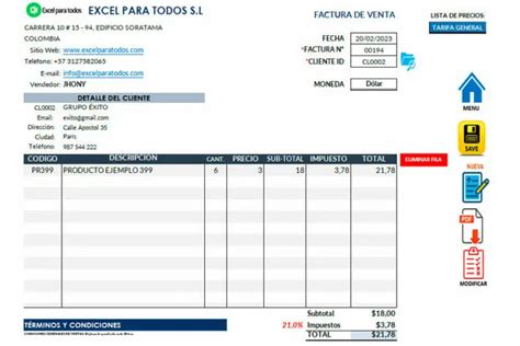 Formato Nota De Venta Para Imprimir En Excel Y Pdf