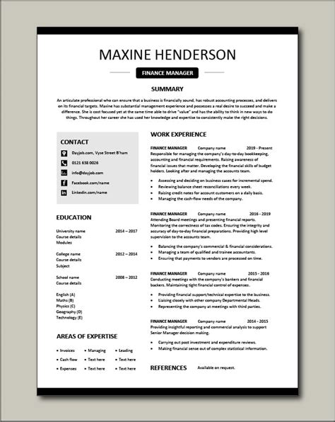 Free Finance Manager Resume Template 4