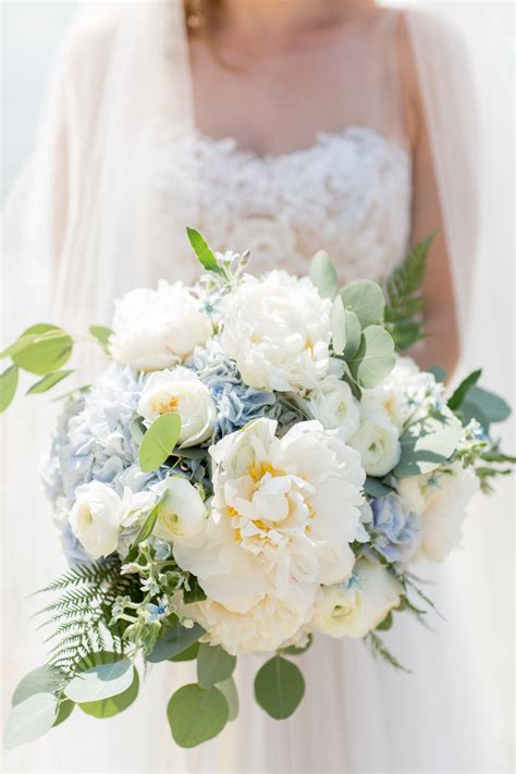 Ivory Peony And Blue Hydrangea Bouquet Elizabeth Anne Designs The