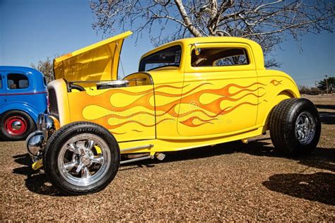 Amazing Yellow Hot Rod With Chrome Editorial Stock Image Image Of