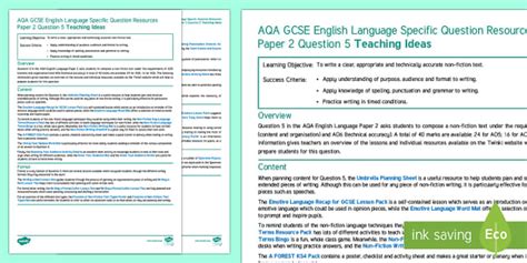 Aqa language paper 2 question 5: GCSE AQA GCSE English Language Paper 2 Question 5 Teaching ...