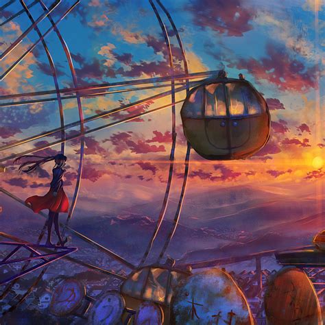 Anime Ferris Wheel Painting Wallpaper 4k
