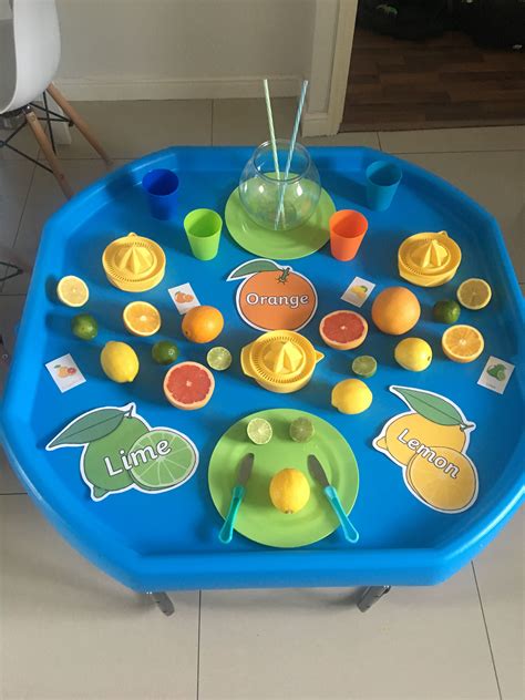 Lemonade Fruit Sorting And Making Nursery Activities Tuff Tray Ideas