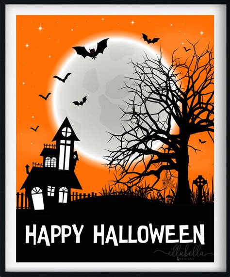Happy Halloween Haunted House Sign Printable Wall Art Spooky Etsy