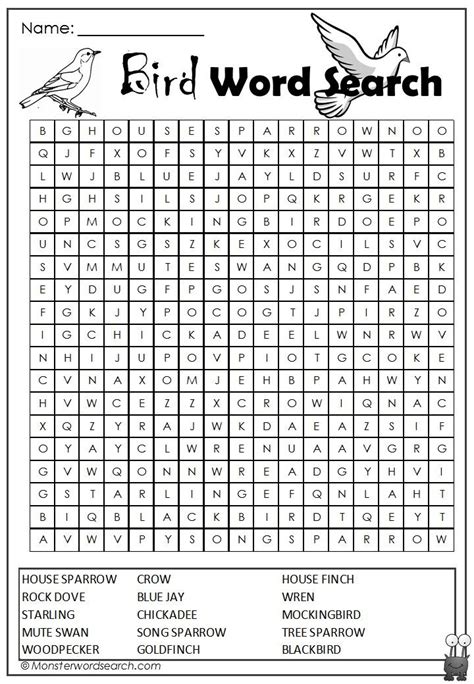 Cool Bird Word Search Word Find Free Printable Word