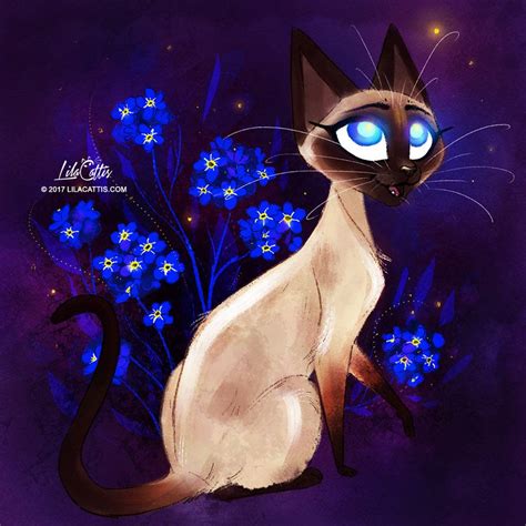 A Siamese Cat With Blue Eyes Sitting In Front Of Some Flowers And