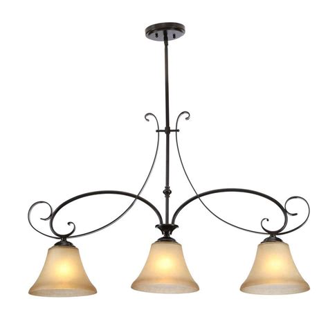 Chandelier lighting also hangs from the ceiling but features a branched system with many lights as opposed to one light like pendants. Hampton Bay Essex 3-Light Aged Black Island Pendant-14710 ...