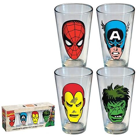 Marvel Heroes Faces Pint Glasses