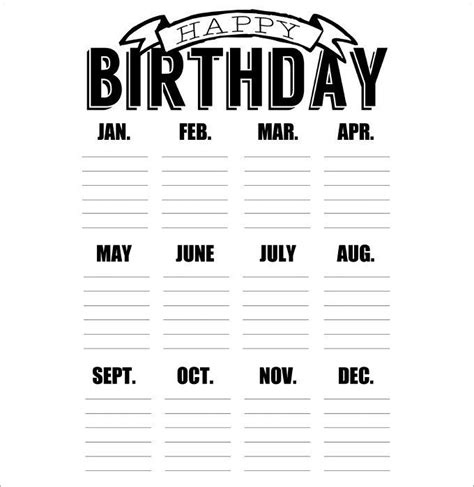 45 Birthday Calendar Templates Psd Pdf Excel Birthday Calendar