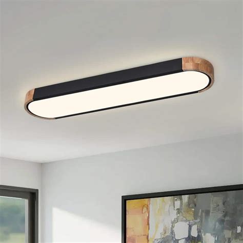 Huoku Lumin In W Light Black And Wood Integrated Led Flush Mount