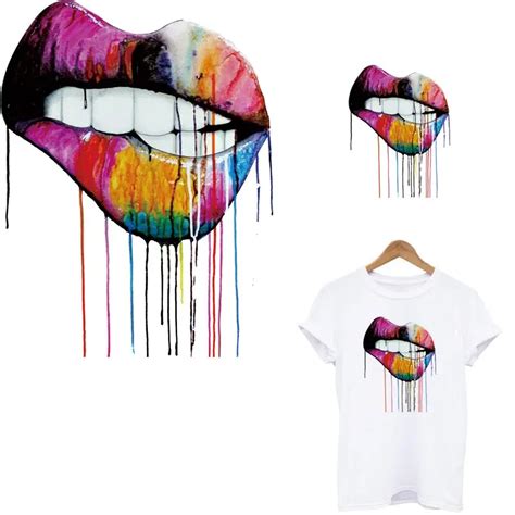 Colorful Sex Lips Thermal Strips Applique Sticker On Clothes Print On T