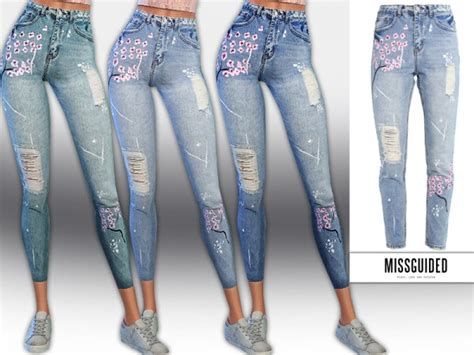 The Sims Resource New Style Floral Jeans By Saliwa • Sims 4 Downloads