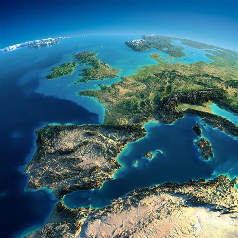 Exaggerated Relief Map Of Western And Southern Europe 5000x5000 R