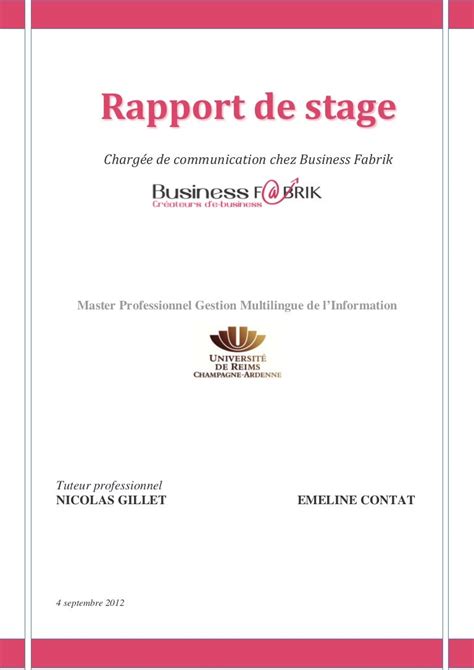 Rapport De Stage De Fin Détudes Chargée De Communication Chez Busi