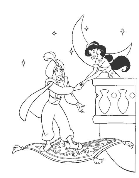 kleurplaten en zo » Kleurplaat van Jasmine en Aladin