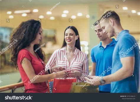Group Young Friends Shopping Mall Together Stock Photo 1074106619