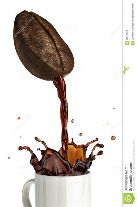 Huge Coffee Bean With Hole Pouring Coffee Into A Mug