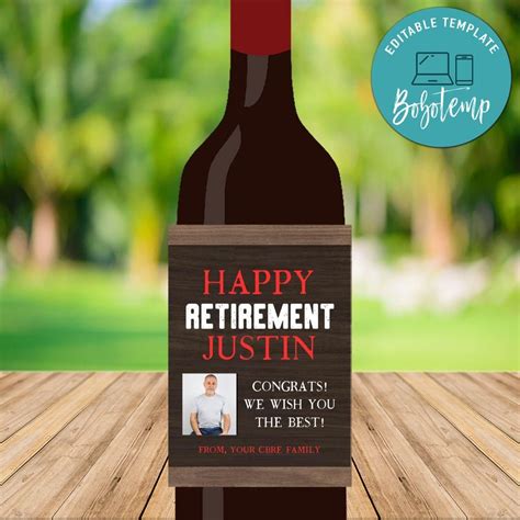 Happy Retirement Custom Name Wine Label Customizable Template